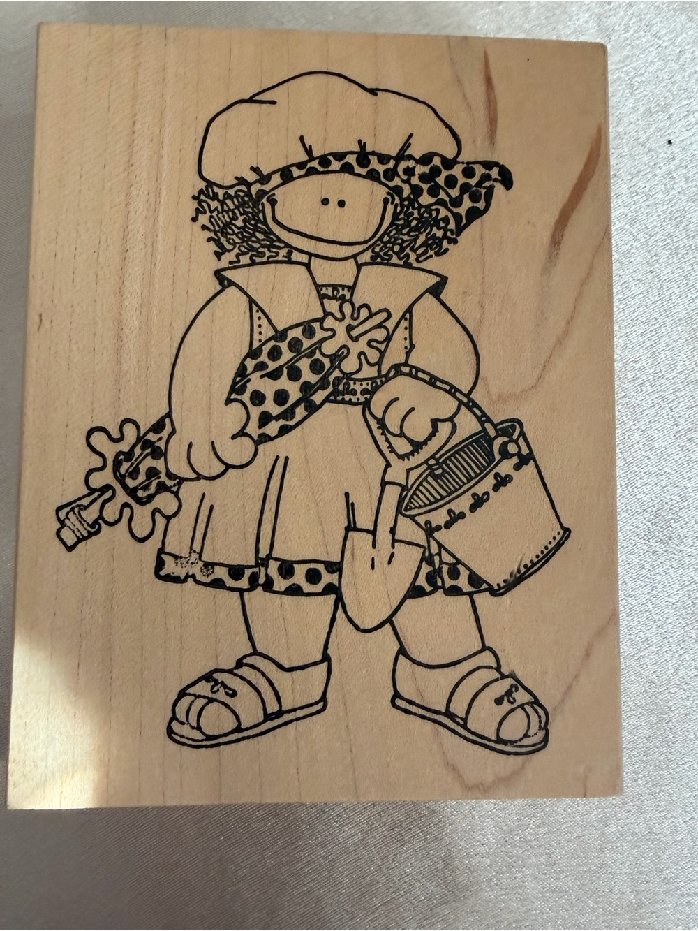 Vintage Love You To Bits Wood Mounted Rubber Stamp Girl with Bucket and Shovel